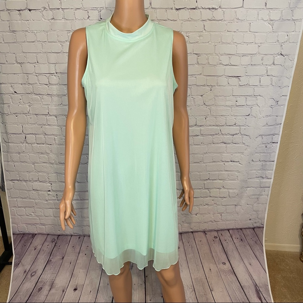 Tiana size large aqua green boho flowy Dress w/Slit on Back